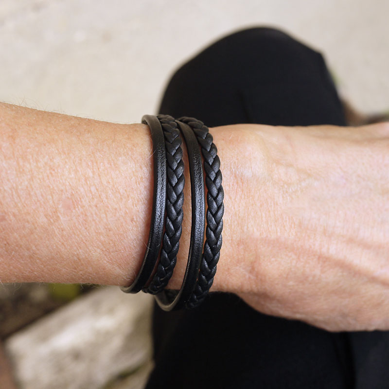 Bracelet cuir femme - Kim - Noir