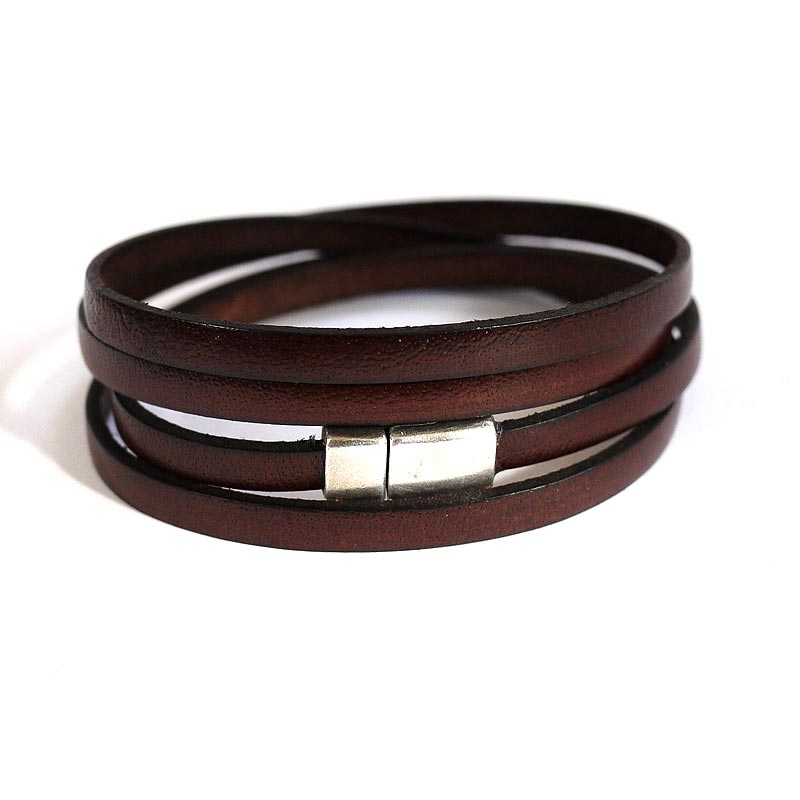 Bracelet en cuir de qualité marron fermoir aimanté