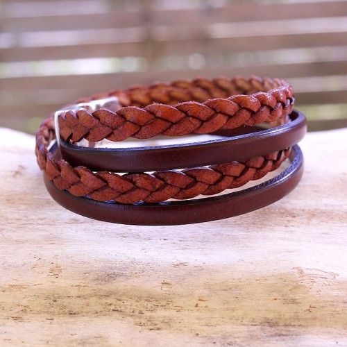 Bracelet cuir tressé - Vandrew - marron 