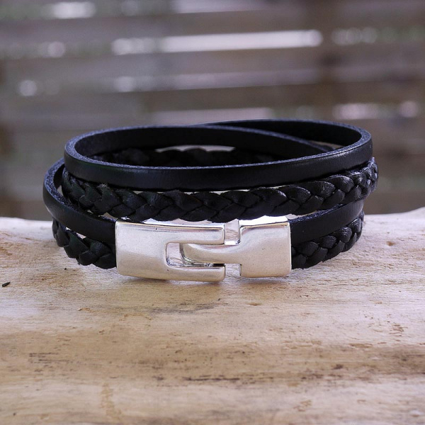 Bracelet cuir tressé - Vandrew - noir 