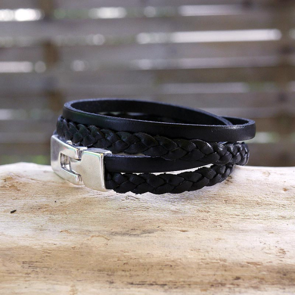 Bracelet cuir tressé - Vandrew - noir 