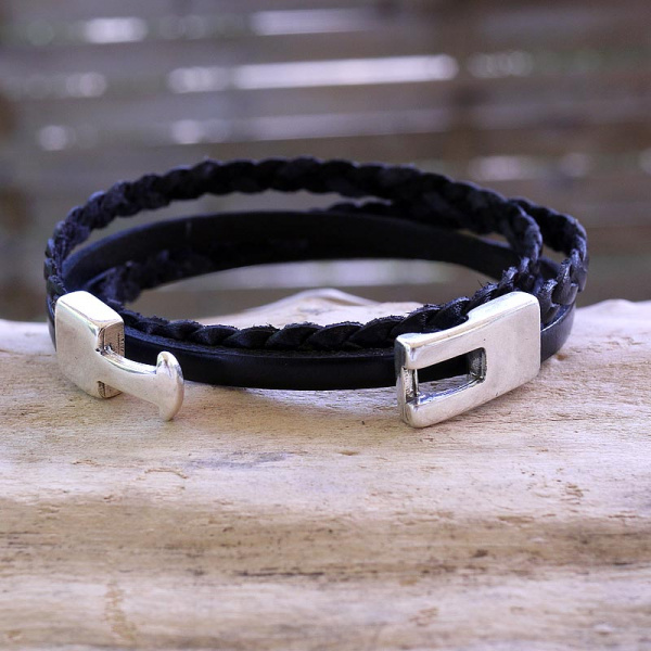 Bracelet cuir tressé - Vandrew - noir 