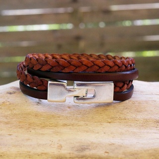 Bracelet cuir tressé - Vandrew - marron 